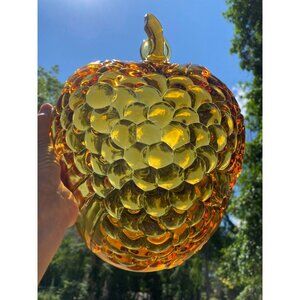 Vtg Amber Glass Grape & Leaf Dish Bowl Indiana Glass Co. 13" Fruit